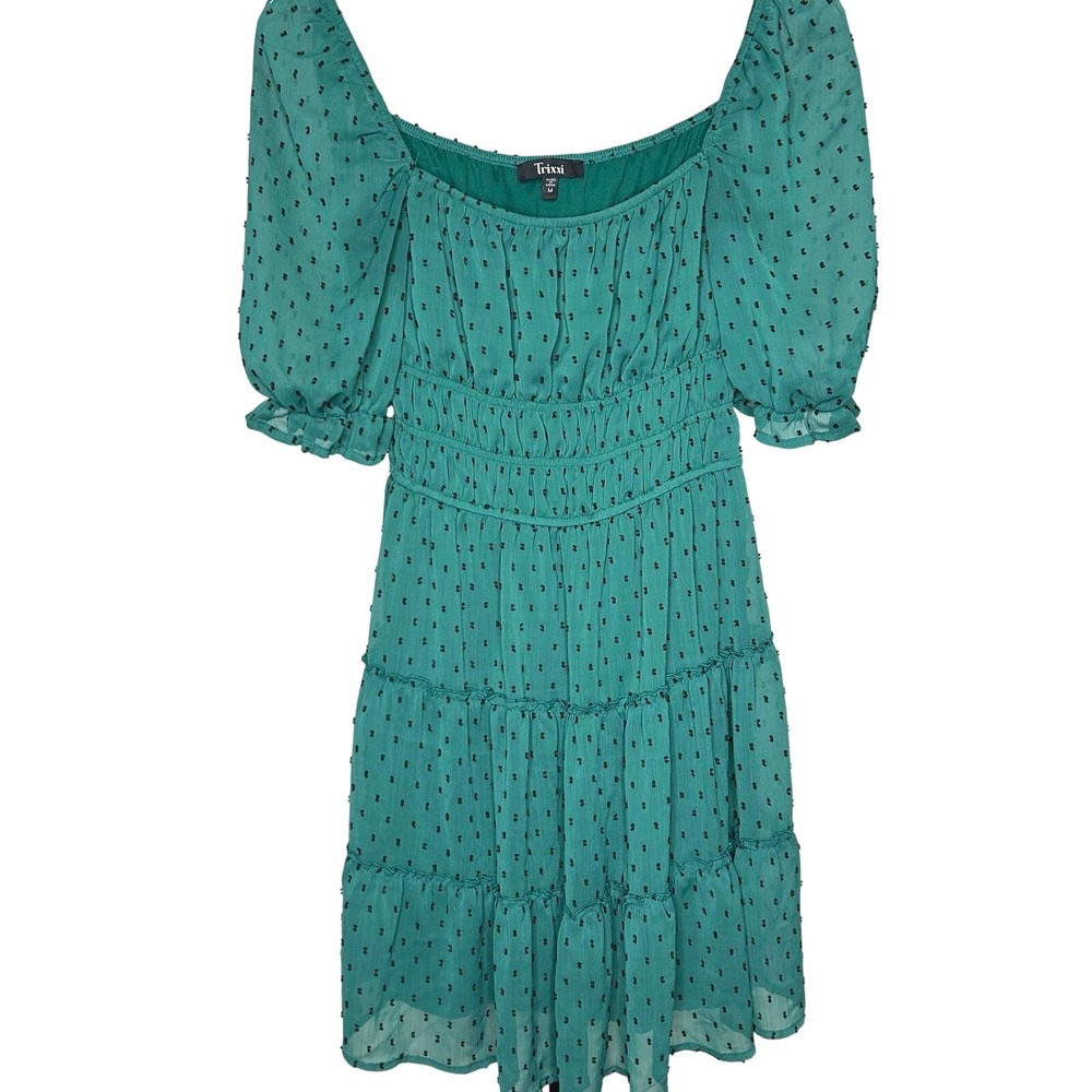 Trixxi green mini dress- Medium-‎ puff sleeves, smocked elastic waist, summer